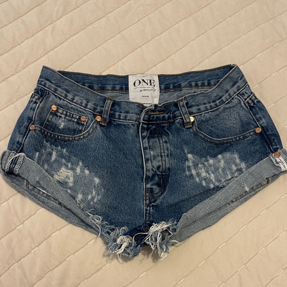 One Teaspoon Distressed Blue Jean Shorts